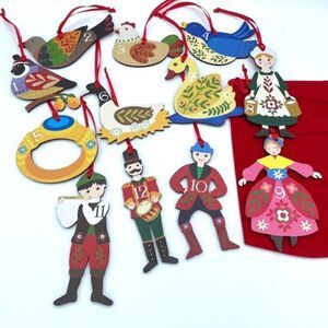 Twelve 12 Days of Christmas Rustic Wood Ornaments